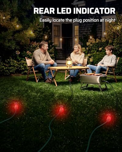 DEWENWILS 40FT(22'+6'*3) Outdoor Extension Cord 360° Rotating Flat Plug Green - Image 3