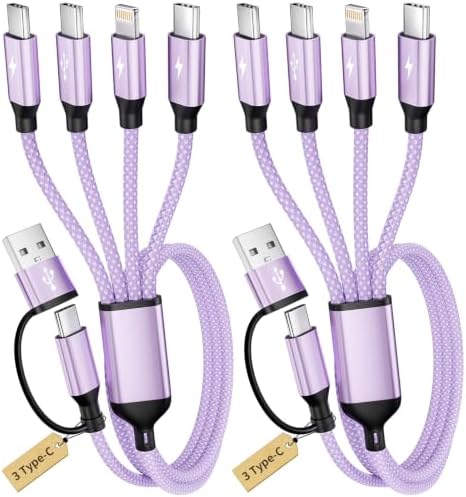 4 in 2 Multi Charging Cable with 3 Type-C+ 1IP Ports, Purple USB C Splitter by MPATIBY