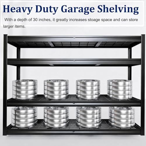 72" W Storage Shelves Heavy Duty Garage Shelving 30" D Metal Shelving Unit, 4 Tier Adjustable Shelves, 3800LBS Steel Industrial Shelving for Basement Warehouse Commercial, 2 Pack - Image 3