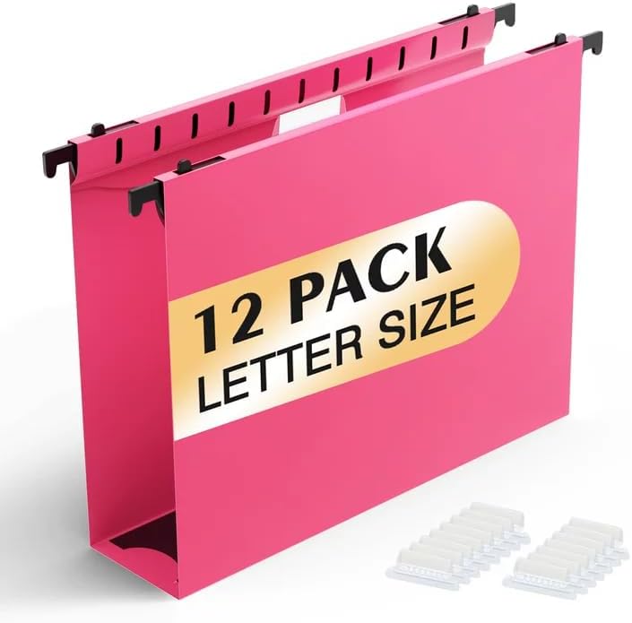 SHUTEX Plastic Hanging File Folder, 12 Pack, Letter Size, Pink by Shutex