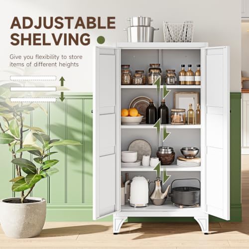 Letaya Metal Storage Cabinet with Doors and Shelves,47.3" H Bathroom Floor Kitchen Pantry Utility Cupboard Dining Home Office/Garage Organizers,White - Image 5