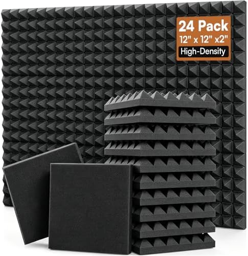 24 Pack 2” Thick Pyramid Acoustic Foam, Sound Proof Foam Panels for Walls by SODOCT