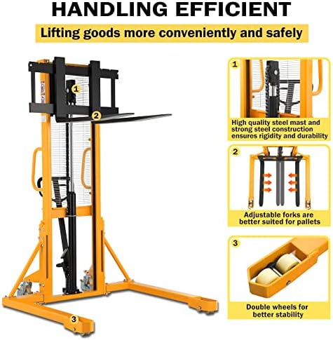 APOLLOLIFT Manual Pallet Stacker 63" Lifting Height 2200lbs Capacity - Image 4