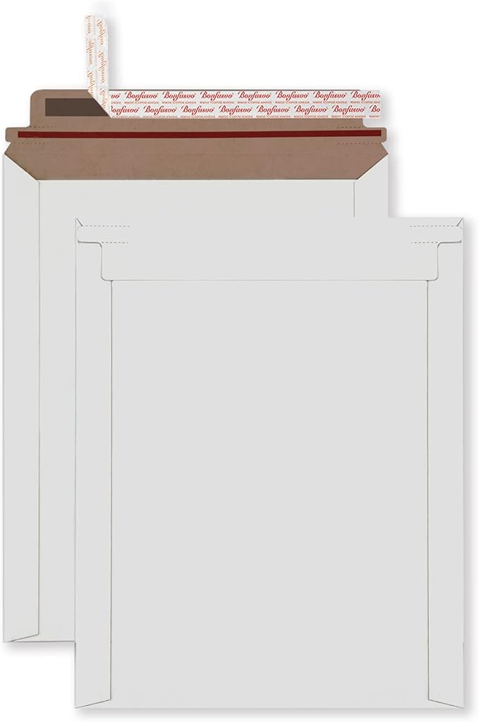Rigid Mailers 30 Pack 7.5 x 9.5 inches White Self Seal Stay Flat Bulk Cardboard by Bonfasvo