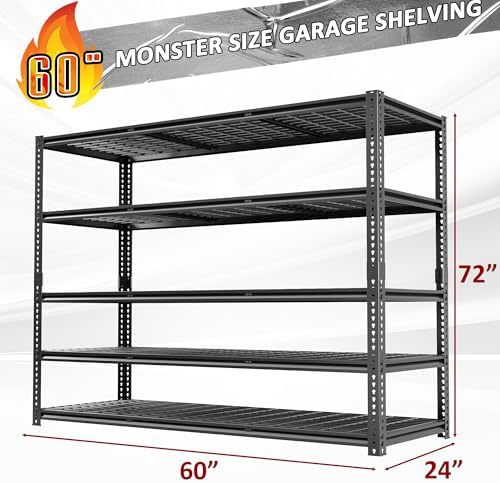 60" W Garage Shelving 5 Tier Heavy Duty Storage Shelves 3030LBS - Image 2