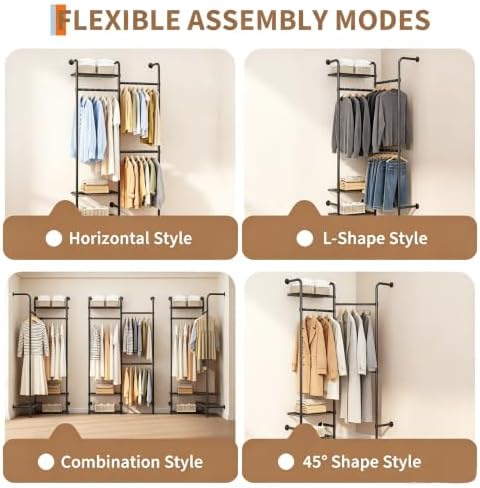 L2 Wall Mounted Corner Industrial Pipe Clothing Rack,400LBS Load - Image 5