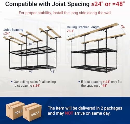 FLEXIMOUNTS 4x8 2-Tier Overhead Ceiling Garage Storage Rack, Black - Image 2