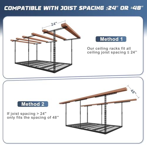 Jusgym 4X6FT Overhead Garage Storage Rack, 26"-40" Height Adjustable Garage Ceiling Storage Racks, Heavy Duty Metal Overhead Storage Organizer System, 450LBS Weight Capacity - Image 5
