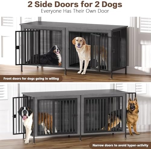 EasyCom 78.74" Dog Crate Furniture for 1 or 2 Dogs, 35-60 Pounds, Dark Grey - Image 2