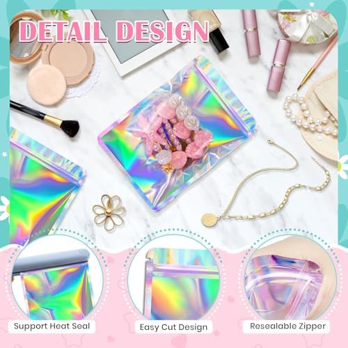 FUNFERY 300 Pack Round Corner Clear Window Holographic Bags Resealable Bags - Image 4
