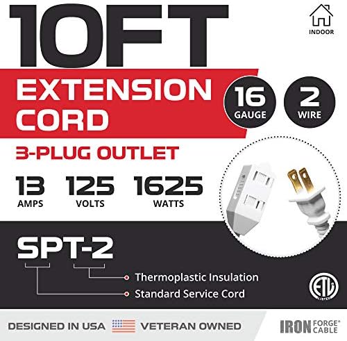 Iron Forge Cable 16 Gauge White Indoor Extension Cord, 10 Ft - SJT - Image 2