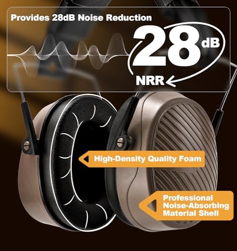 PROHEAR 038 Ear Protection Safety Earmuffs for Mowing, 28dB Noise Reduction Passive Hearing Protector, Compact Foldable Headset for Shooting Construction Power Tools, Brown - Image 4