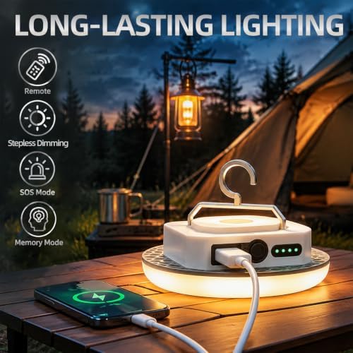 LED Rechargeable Stepless Dimming Camping Light with Remote - Image 2