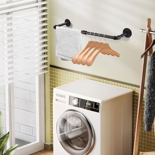 Wall Mount Iron Clothing Rack, Black Steel Laundry Room Drying Rack, Space Saving Coat Closet, 50 lbs Capacity (47 x 11 in) - Image 2