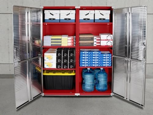Heavy Duty Steel Storage Cabinet with Double Doors, Adjustable Shelves, Door Secured Lock, Large Capacity Organizer for Garages,Offices and Warehouses (Red, 60" W x 24" D x 72" H) - Image 2