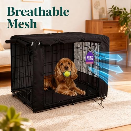 HiCaptain 36-Inch Dog Crate Cover with Mesh, Waterproof Kennel Cover, Black - Image 2