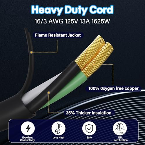 Adoreen Outdoor Power Extension Cord 50 Ft/2 Pack, 3 Prong 16 AWG Grounded Wire Heavy Duty Weatherproof Electric Cable for Indoor Christmas Light Lamp, 13A 125V 1625W, SJTW-ETL- Black with Green - Image 4