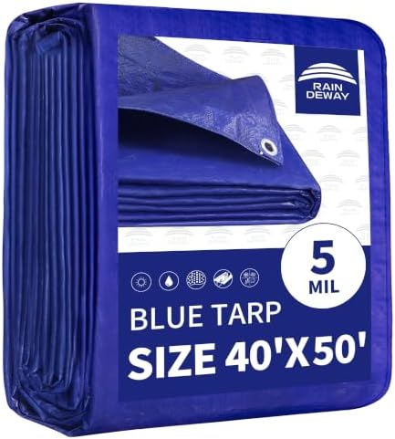 RAINDEWAY LargeTarps 40x50 Feet 5 Mil Blue Waterproof Multipurpose Tarp by RAINDEWAY