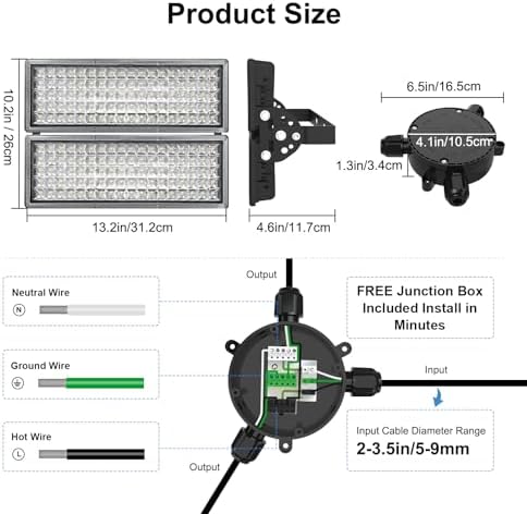 Kekeou 200W Stadium Lights 28000LM, Outdoor Flood Light Area Lighting 6500K - Image 6