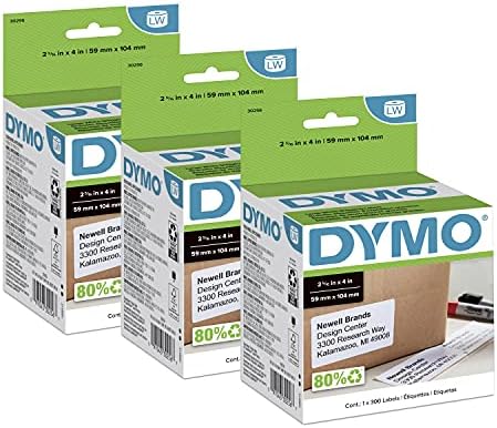 DYMO Authentic LW Large Shipping Labels for LabelWriter Label Printers, Print Up to 6-Line Addresses, 2-5/16" x 4", 18 Rolls of 300 (5400 Total), Pack of 6 by Dymo%C2%AE