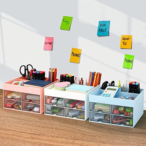LETURE Office Desktop Organizer with Drawer, Stationary Organizer Desk Caddy, Pen/Pencil/Business Card/Sticky Note Tray/Paperclip Holder Storage Box (Blue) - Image 2