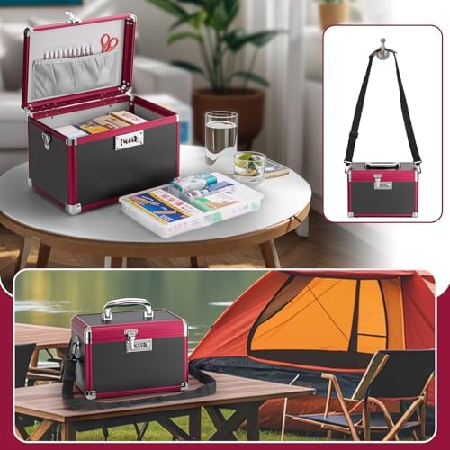 Medicine Lock Box with Combination Lock - 15 x 8.7 x 9.4 Inches - First Aid Safe Medication Storage Box, Medications and Personal Items, Safe Boxes for Home and Outdoor - Black Red Black - Image 6