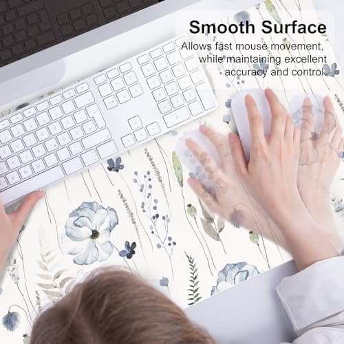 QiyI PU Leather Large Mouse Pad, Office Decor, 31.5" x 15.7", Blue Flowers - Image 5