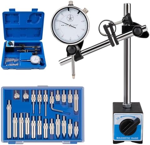 Dial Indicator with Magnetic Base, 0-1"×0.001" Precision Dial Test Indicator Set, Adjustable Long Arm Magnetic Dial Indicator Base Holder for Workshop, Lab & Mold Making by Rpeconu