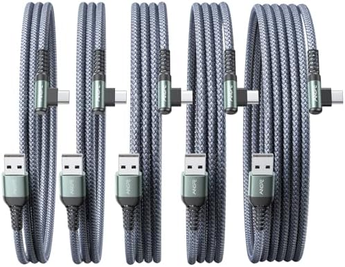 AINOPE USB C Charger 5-Pack [10/6.6/6.6/3.3/1.6ft] 3.1A Fast Charging, Right Angle, Nylon Braided, Compatible with Galaxy S22/21 Note20, LG V20 by AINOPE10yearsforphoneaccessories