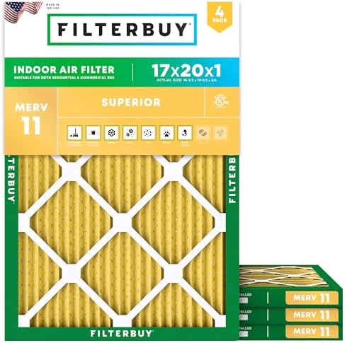 Filterbuy 17x20x1 Air Filter MERV 11 Pet & Allergy Defense (4-Pack) by Filterbuy