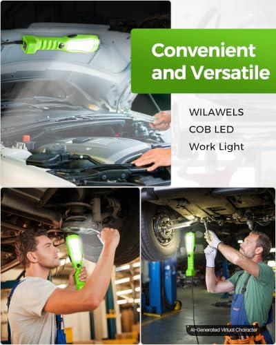 18W LED Work Light, 15FT 2000LM COB LED Light, Handheld Underhood Trouble Light with Cord 16 Gauge SJTW, Swivel Hook, for Garage, Workshop, Car Repair Scene, ETL Listed, Green J03WL06 - Image 4