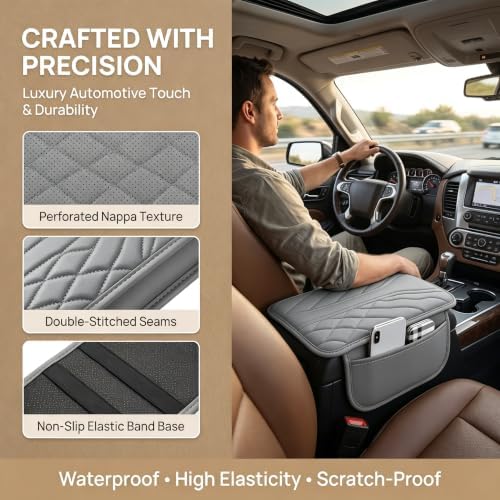 Arm Rest Cover for Car, Leather Console Pad with 2 Storage Bags - Image 4