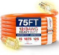 75ft Outdoor/Indoor Extension Cord 12/3 Gauge Extra Heavy Duty 3 Prong SJTW, Waterproof, Flexible Cold-Resistant Long Power Cord,15A 125V 1875W, Orange by LifeSupplyUSA by LifeSupplyUSA
