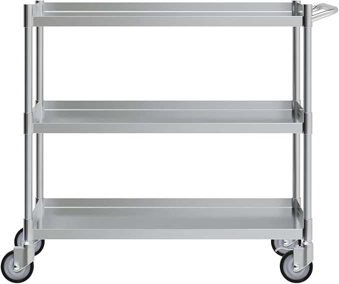 3 Shelf Stainless Steel Tubular Utility Cart | 21 in. Wide X 33 in. Long X 33 - Image 2
