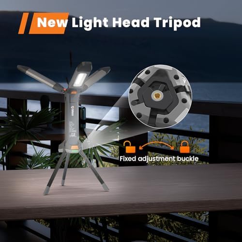 gogonova 2026 Rechargeable Work Light with Stand, 4 in 1 Cordless Camping Light, 700/1200/2200 Lumens, 4000/6500K Dimmable LED Work Lamp with Detachable Tripod（Grey） - Image 2