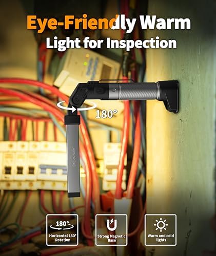 HOTLIGH Magnetic Work Light - 800 Lumens Rechargeable Work Light with Multifunctional Foldable Design, 2200 mAh Mechanic Light, 3 Lighting Modes Magnetic Flashlight for Car Repairing/Emergency, 1 Pack - Image 4
