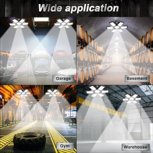AUDLES 4 Pack Garage Lights, 200W 20000LM 6500K LED Shop Lights, Garage Light Ceiling Led with 6+1 Deformable Panels, Screw in E26 Socket Bulb for Warehouse, Workshop, Basement, Barn Lighting - Image 6