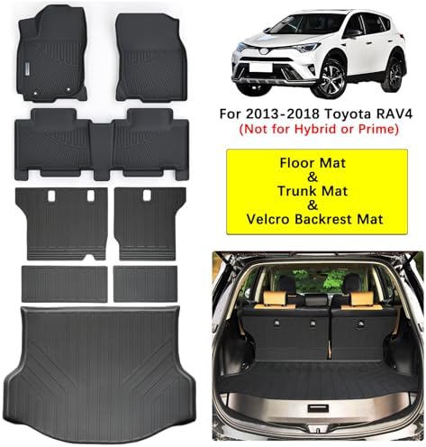 Floor Mats & Trunk Mat Backrest Mat for Toyota RAV4 2013-2017 2018（Not for Hybrid or Prime） TPE All Weather Protection 2 Rows Full Set Car Mats with Velcro Rear Seats Backrest - Image 2