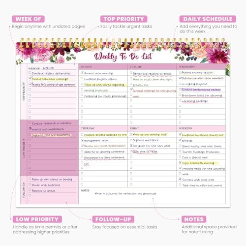 Weekly To Do List Notepad with 52 Undated Sheets（8.5"×11"）- Undated Weekly Planner Notepad for Office Desk Accessories and Supplies - Pink Whisper - Image 2