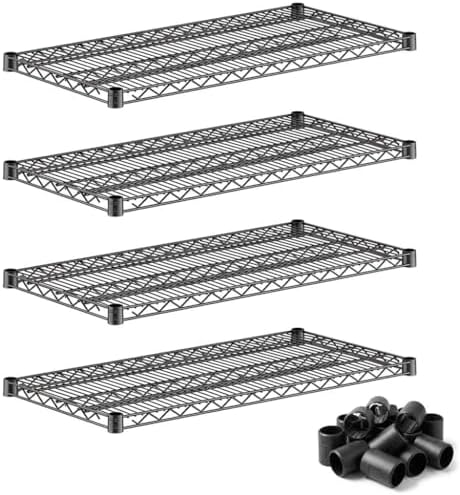 600 lb Capacity 18" x 36" NSF Wire Shelves 4-Pack Black, High Load Metal Storage Rack Add-On Kit by Zedfire