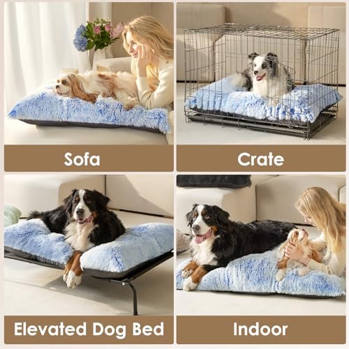 EHEYCIGA Fluffy Dog Crate Bed, Plush XX Large Dog Pillow, Blue - Image 5