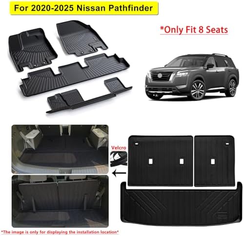Floor Mats & Cargo Liner Set for 2022-2025 2026 Nissan Pathfinder - Custom Fit for 7/8 Seaters, All-Weather TPE Protection (Front/Rear Floor Mats + Trunk Mat with Backrest Mat) - Image 2