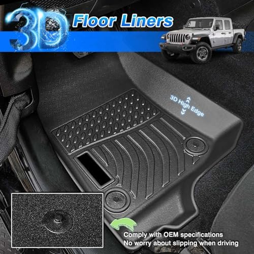 Vehicle Specific Fit Floor Mats for Jeep Gladiator JT 2020-2026 4-Door, All Weather Floor Liners for Gladiator Accessories, Heavy Duty Car Floor Mat - Image 2