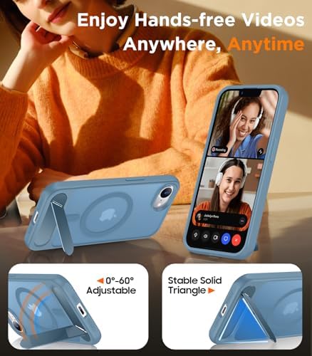 Temdan Magnetic Compatible with iPhone 17e Case & iPhone 16e Case,[Built-in Invisible Kickstand][Compatible with MagSafe][Military Grade Shockproof] Slim Translucent Matte Case for iPhone 16e/17e 6.1" - Image 3