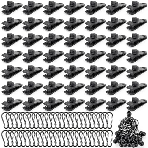 Novabright 150 Pcs Heavy Duty Tarp Clips Kit with Lock Fasteners Grip and Bungee Cords 3 in 1 Tarp Clips Fasteners and Bungee Cords Fit for Camping Tents Swimming Covers Caravans Canopies by Unknown