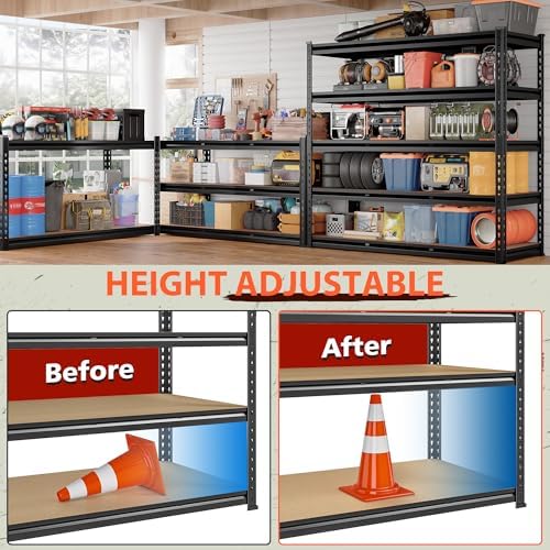 Romorgniz 48" W Garage Shelves 5 Tier Storage Shelves Organizers,3000LBS Heavy Duty Adjustable Shelving Unit,Garage Shelves Metal Shelf for Basement, Warehouse,Commercial,School,72.02" H x 24.4" D,2P - Image 6