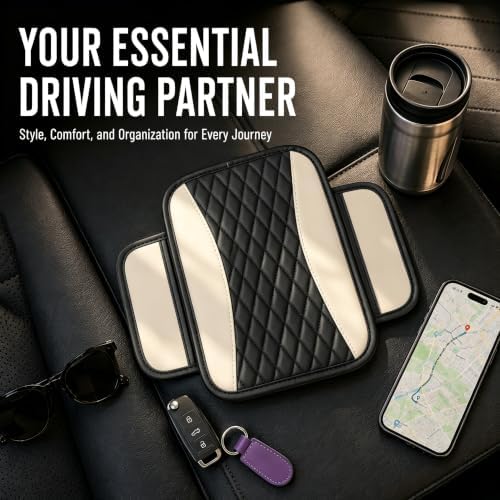 Center Console Cover, PU Leather Car Armrest Cushion with Side Storage Pockets, Universal Armrest Protector Organizer for SUV Truck Sedan (Beige) - Image 6