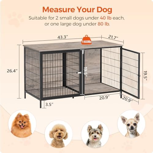 MAHANCRIS Dog Crate Furniture for 2 Dogs, 43.3" Dog Kennel with Removable Divider, Heavy Sturdy Dog Furniture Style Double Cage for Small Medium Dog, Indoor Pet House End Table, Greige DCHG1201 - Image 5