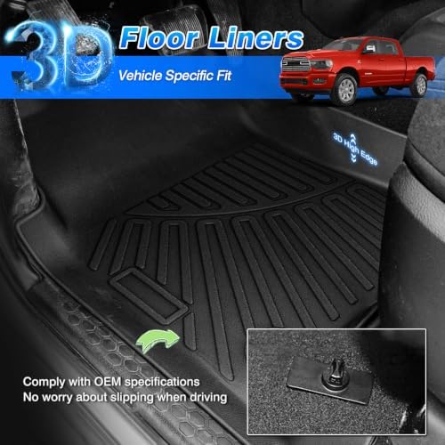 CARTIST Floor Mats for Dodge Ram 2500/3500 Crew Cab 2019-2026 Bucket Seat (Not for PTO KIT Models), All Weather Car Mats for Ram 2500/3500 Accessories, Heavy Duty Rubber Mats - Image 2