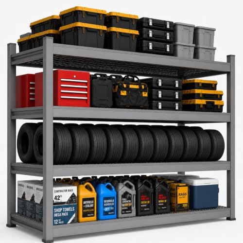 Tote Storage Rack, Garage Shelving Heavy-Duty Storage Bin Rack, 4-Tier Storage Shelves, Commerical Rack for Garage, Warehouse, Basement, 2 Pcs by Unknown